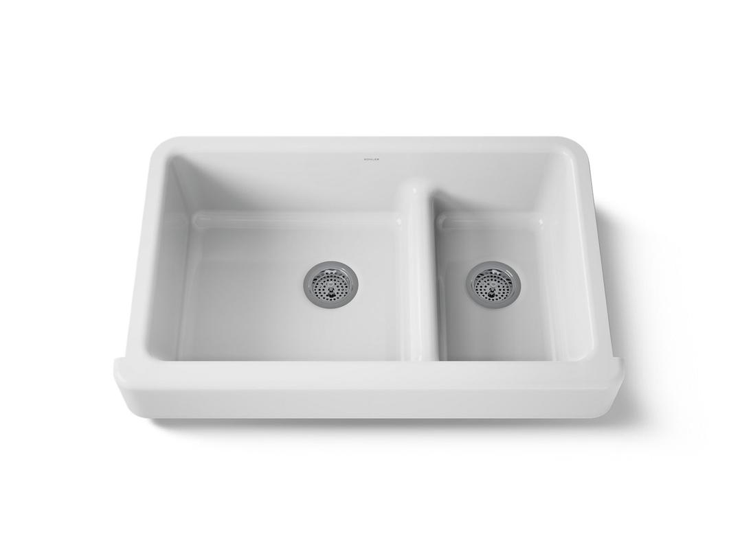 Kohler Whitehaven Farmhouse Sink | 35-1/2 Inch | Smart Divide Double Bowl | Short Apron - White by Kohler