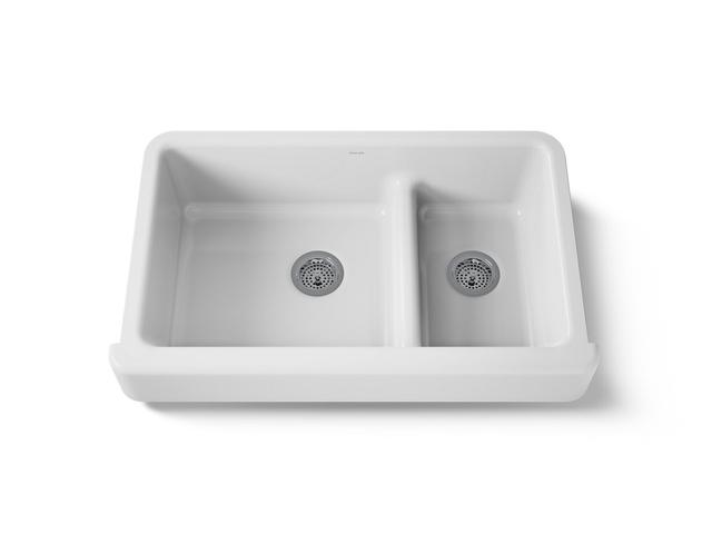 Whitehaven Smart Divide 35-1/2'' undermount double-bowl farmhouse kitchen sink with short apron - Thunder Grey