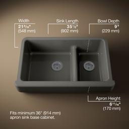 Whitehaven Smart Divide 35-1/2'' undermount double-bowl farmhouse kitchen sink with short apron - Thunder Grey - image 2