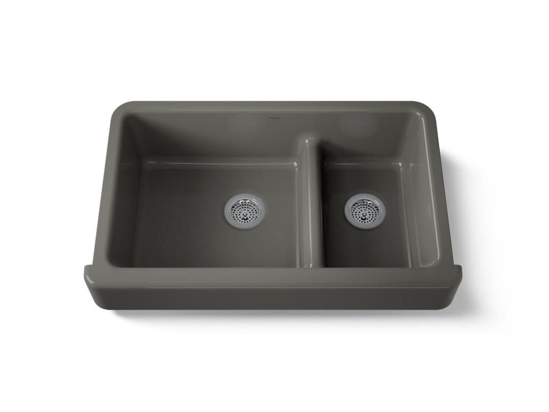 Whitehaven Smart Divide 35-1/2'' undermount double-bowl farmhouse kitchen sink with short apron - Thunder Grey by Kohler