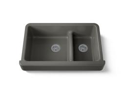 Whitehaven Smart Divide 35-1/2'' undermount double-bowl farmhouse kitchen sink with short apron - Thunder Grey - image 1