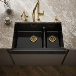 Whitehaven Smart Divide 35-1/2'' undermount double-bowl farmhouse kitchen sink with short apron - Black - image 2