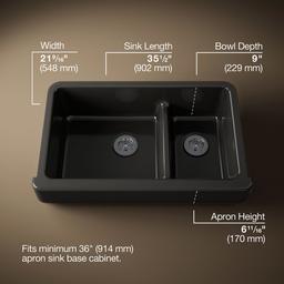Whitehaven Smart Divide 35-1/2'' undermount double-bowl farmhouse kitchen sink with short apron - Black - image 3