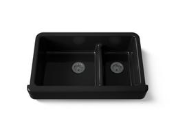 Whitehaven Smart Divide 35-1/2'' undermount double-bowl farmhouse kitchen sink with short apron - Black - image 1