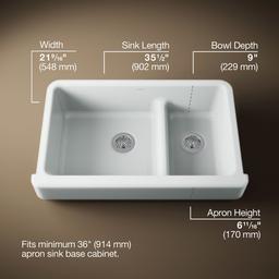 Whitehaven Smart Divide 35-1/2'' undermount double-bowl farmhouse kitchen sink with short apron - Ice Grey - image 2