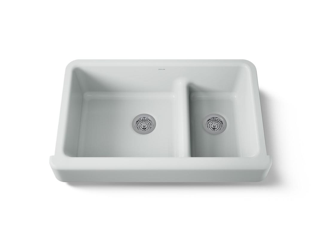 Whitehaven Smart Divide 35-1/2'' undermount double-bowl farmhouse kitchen sink with short apron - Ice Grey by Kohler