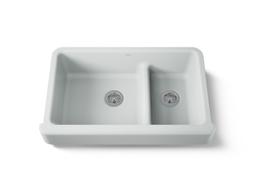 Whitehaven Smart Divide 35-1/2'' undermount double-bowl farmhouse kitchen sink with short apron - Ice Grey - image 1