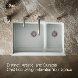 Whitehaven Smart Divide 35-1/2'' undermount double-bowl farmhouse kitchen sink with short apron - Ice Grey - image 3