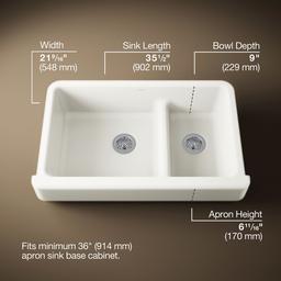 Whitehaven Smart Divide 35-1/2'' undermount double-bowl farmhouse kitchen sink with short apron - Biscuit - image 3