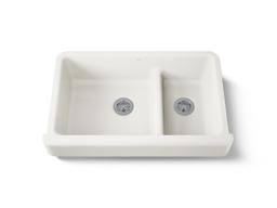 Whitehaven Smart Divide 35-1/2'' undermount double-bowl farmhouse kitchen sink with short apron - Biscuit - image 1