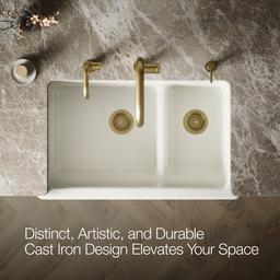 Whitehaven Smart Divide 35-1/2'' undermount double-bowl farmhouse kitchen sink with short apron - Biscuit - image 4