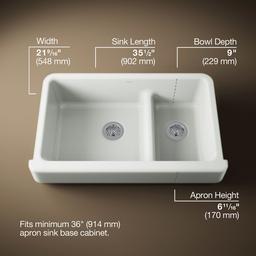 Whitehaven Smart Divide 35-1/2'' undermount double-bowl farmhouse kitchen sink with short apron - Sea Salt - image 2