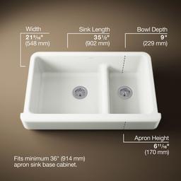 Whitehaven Smart Divide 35-1/2'' undermount double-bowl farmhouse kitchen sink with short apron - Dune - image 3