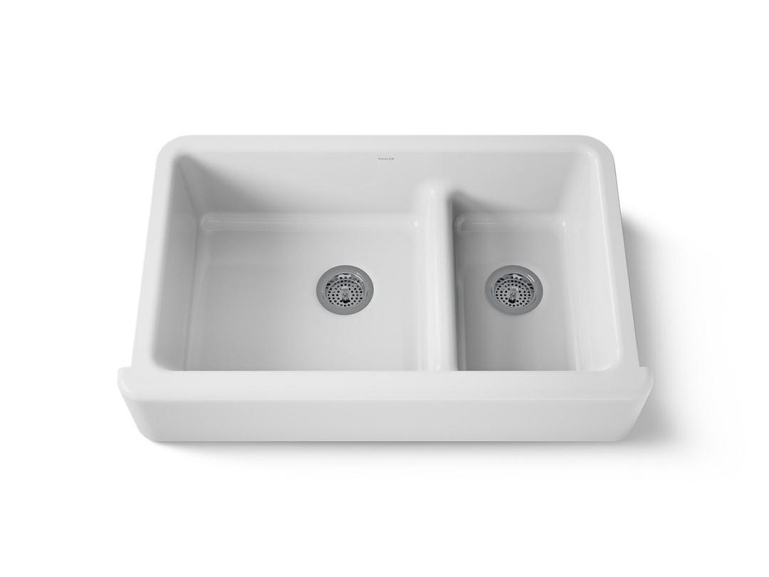 Kohler Whitehaven Farmhouse Sink | 35-3/4 Inch | Smart Divide Double Bowl | 36 Inch Min Cabinet - White by Kohler