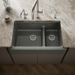 Whitehaven Smart Divide 35-3/4'' undermount double-bowl farmhouse kitchen sink - Thunder Grey - image 2