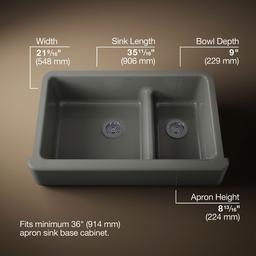 Whitehaven Smart Divide 35-3/4'' undermount double-bowl farmhouse kitchen sink - Thunder Grey - image 3