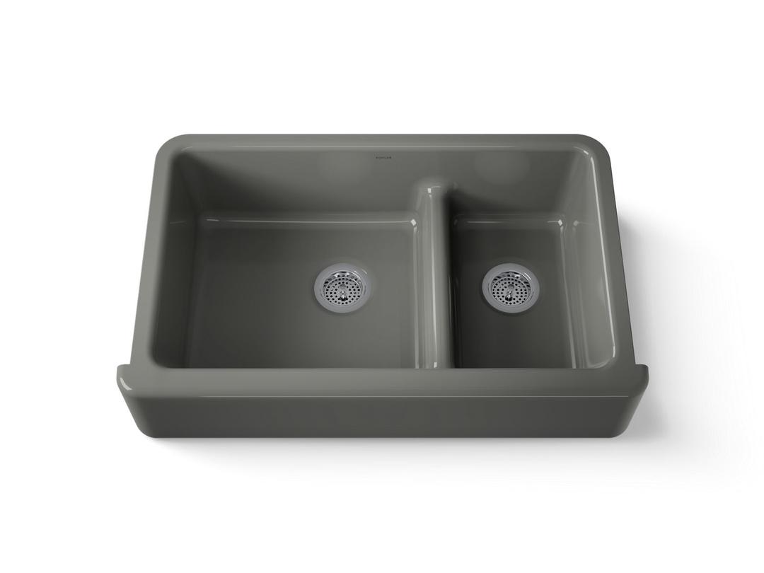 Whitehaven Smart Divide 35-3/4'' undermount double-bowl farmhouse kitchen sink - Thunder Grey by Kohler