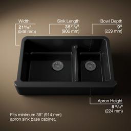 Whitehaven Smart Divide 35-3/4'' undermount double-bowl farmhouse kitchen sink - Black - image 3