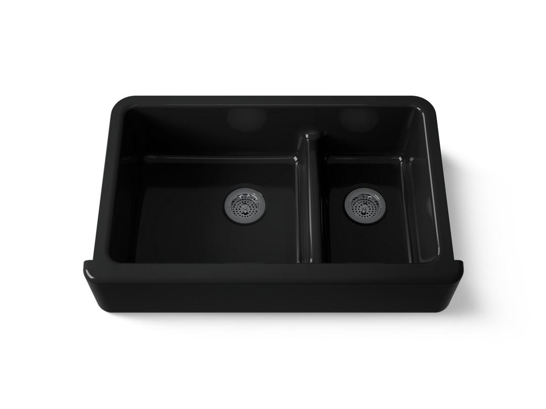 Whitehaven Smart Divide 35-3/4'' undermount double-bowl farmhouse kitchen sink - Black by Kohler