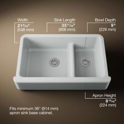 Whitehaven Smart Divide 35-3/4'' undermount double-bowl farmhouse kitchen sink - Ice Grey - image 3