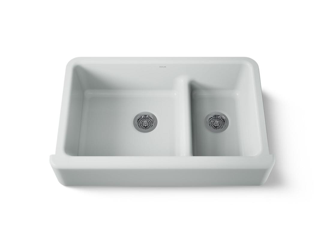 Whitehaven Smart Divide 35-3/4'' undermount double-bowl farmhouse kitchen sink - Ice Grey by Kohler