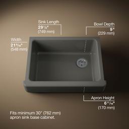 Kohler Whitehaven Farmhouse Sink | 29-1/2 Inch | Single Bowl | Short Apron - Thunder Grey - image 3