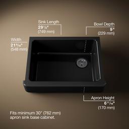Kohler Whitehaven Farmhouse Sink | 29-1/2 Inch | Single Bowl | Short Apron - Black - image 3