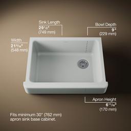 Kohler Whitehaven Farmhouse Sink | 29-1/2 Inch | Single Bowl | Short Apron - Ice Grey - image 3