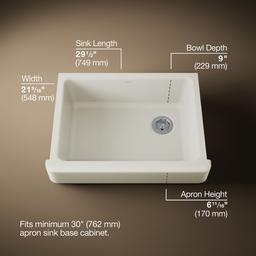 Kohler Whitehaven Farmhouse Sink | 29-1/2 Inch | Single Bowl | Short Apron - Biscuit - image 3