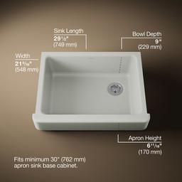 Kohler Whitehaven Farmhouse Sink | 29-1/2 Inch | Single Bowl | Short Apron - Sea Salt - image 3