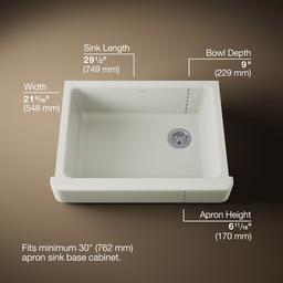 Kohler Whitehaven Farmhouse Sink | 29-1/2 Inch | Single Bowl | Short Apron - Dune - image 3