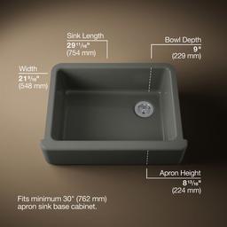 Kohler Whitehaven Farmhouse Sink | 29-3/4 Inch | Single Bowl | Tall Apron - Thunder Grey - image 3