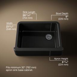 Kohler Whitehaven Farmhouse Sink | 29-3/4 Inch | Single Bowl | Tall Apron - Black - image 3
