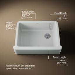 Kohler Whitehaven Farmhouse Sink | 29-3/4 Inch | Single Bowl | Tall Apron - Ice Grey - image 3