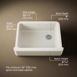 Kohler Whitehaven Farmhouse Sink | 29-3/4 Inch | Single Bowl | Tall Apron - Biscuit - image 3