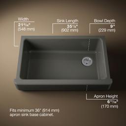 Kohler Whitehaven Farmhouse Sink | 35-1/2 Inch | Single Bowl | Short Apron - Thunder Grey - image 3