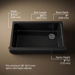 Kohler Whitehaven Farmhouse Sink | 35-1/2 Inch | Single Bowl | Short Apron - Black - image 3