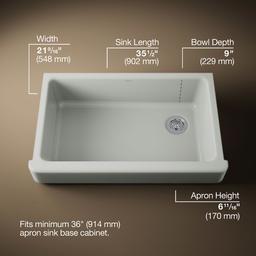 Kohler Whitehaven Farmhouse Sink | 35-1/2 Inch | Single Bowl | Short Apron - Sea Salt - image 3