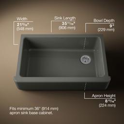 Kohler Whitehaven Farmhouse Sink | 35-3/4 Inch | Single Bowl | 36 Inch Min Cabinet - Thunder Grey - image 3