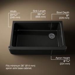 Kohler Whitehaven Farmhouse Sink | 35-3/4 Inch | Single Bowl | 36 Inch Min Cabinet - Black - image 3