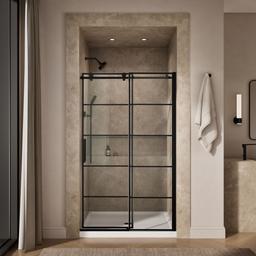 ComposedE Sliding shower door, 78'' H x 44-1/8 - 47-7/8'' W, with 3/8'' thick Crystal Clear glass with rectangular grille pattern - image 4