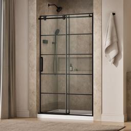 ComposedE Sliding shower door, 78'' H x 44-1/8 - 47-7/8'' W, with 3/8'' thick Crystal Clear glass with rectangular grille pattern - image 2