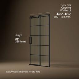 ComposedE Sliding shower door, 78'' H x 44-1/8 - 47-7/8'' W, with 3/8'' thick Crystal Clear glass with rectangular grille pattern - image 3