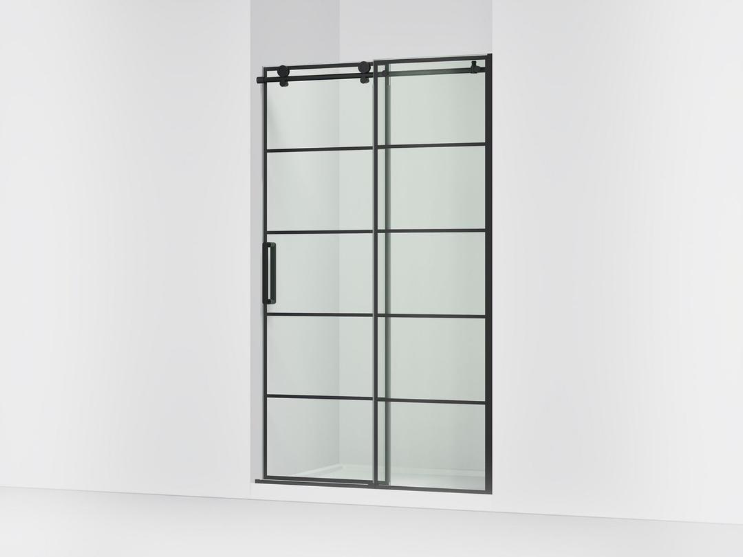 ComposedE Sliding shower door, 78'' H x 44-1/8 - 47-7/8'' W, with 3/8'' thick Crystal Clear glass with rectangular grille pattern by Kohler