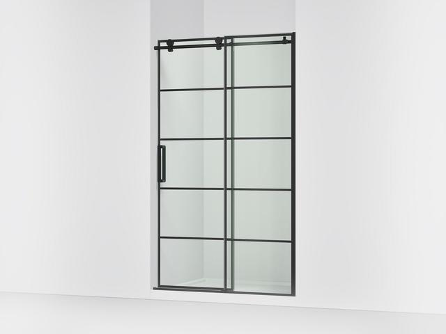 ComposedE Sliding shower door, 78'' H x 44-1/8 - 47-7/8'' W, with 3/8'' thick Crystal Clear glass with rectangular grille pattern