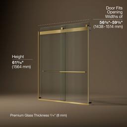 Kohler Levity Plus Frameless Sliding Bath Door, 61-9/16'' H X 56-5/8 - 59-5/8'' W, with... - image 3