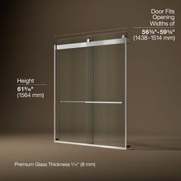 Kohler Levity Plus Frameless Sliding Bath Door, 61-9/16'' H X 56-5/8 - 59-5/8'' W, with... - image 3
