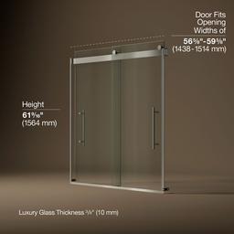 Kohler Levity Plus Frameless Sliding Bath Door, 61-9/16'' H X 56-5/8 - 59-5/8'' W, with... - image 3