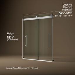 Kohler Levity Plus Frameless Sliding Bath Door, 61-9/16'' H X 56-5/8 - 59-5/8'' W, with... - image 3