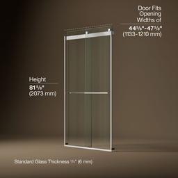 Kohler Levity Plus Frameless Sliding Shower Door, 81-5/8'' H X 44-5/8 - 47-5/8'' W, with... - image 3